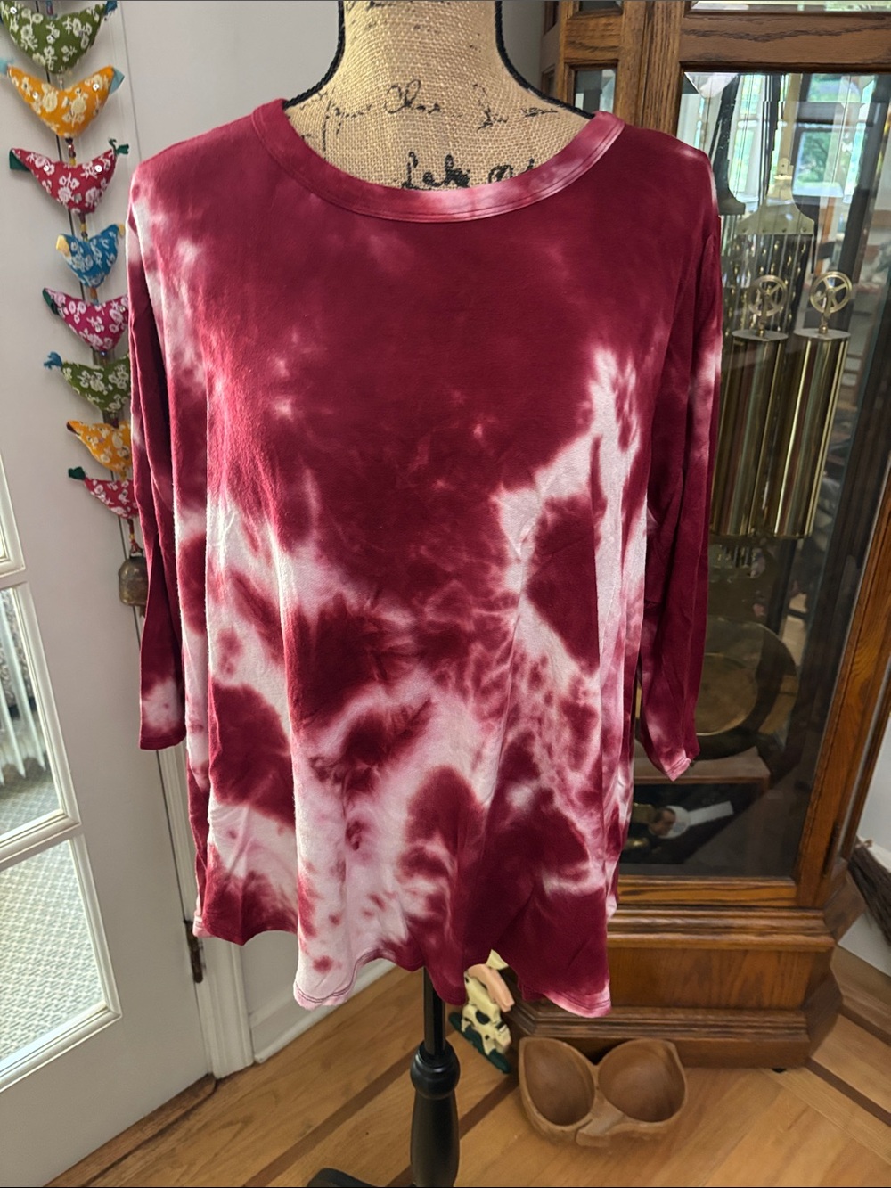 Kim & Cami Burgundy and White Tie-Dye Long Sleeve Top